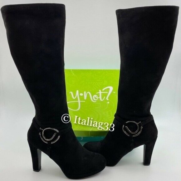 YNOT Shoes - High Heel Boots Black Suede YNOT MAGMA Size 7.5 Gently Used w/ Box